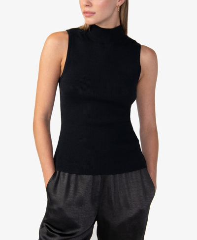 Shop Sanctuary Sleeveless Fitted Mock-neck Top In Black