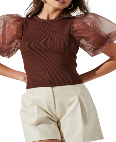 Shop Astr The Label Women's Avery Puff-sleeve Open-back Top In Brown