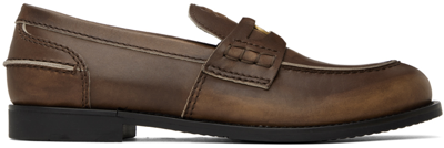 Shop Miu Miu Brown Leather Penny Loafers In F0038 Burnt