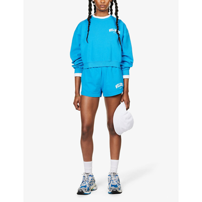 Shop Sporty And Rich Sporty & Rich Women's Ocean White Wellness Slogan-print Cotton Jersey Jumper