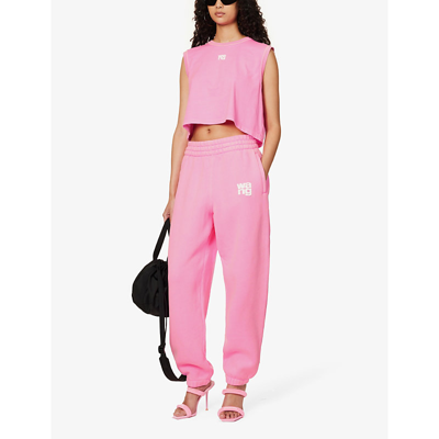 Shop Alexander Wang Essential Brand-print Cotton-blend Jogging Bottoms In Pink Glo