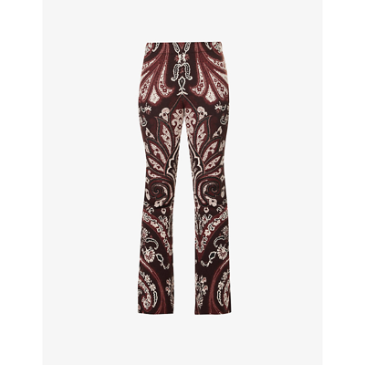 Shop Etro Tamara Paisley-print Flared Wool-blend Trousers In Brown