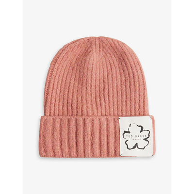 Shop Ted Baker Womens Pl-pink Britny Magnolia Patch Knitted Beanie Hat