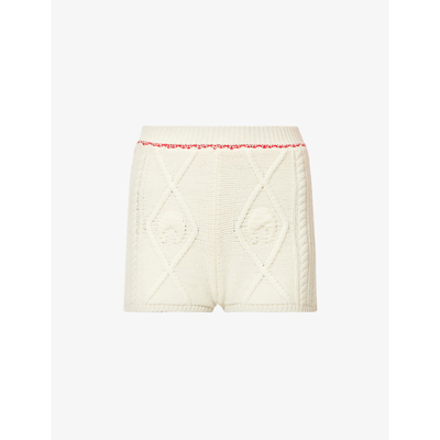 Shop Marine Serre Moon Cable-knit Wool Knitted Shorts In Beige