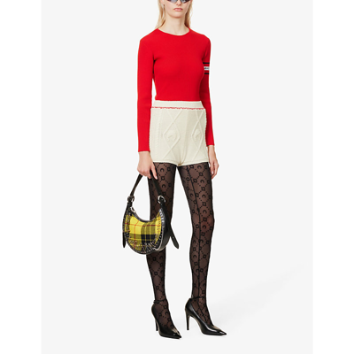 Shop Marine Serre Moon Cable-knit Wool Knitted Shorts In Beige