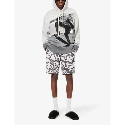 Shop Palm Angels Jacquard Skater Graphic-pattern Oversized-fit Knitted Hoody In Melange Grey
