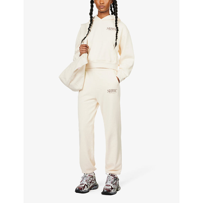 Shop Sporty And Rich Sporty & Rich Womens Cream Chocolate Upper East Side Logo-print Cotton-jersey Jogging Bottoms