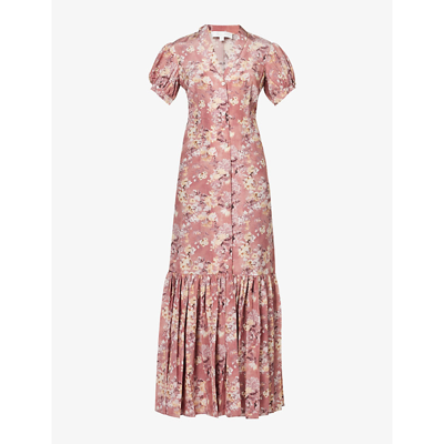 Shop Caroline Constas Womens Mauve Summer Floral Nancy Floral-print Silk Midi Dress