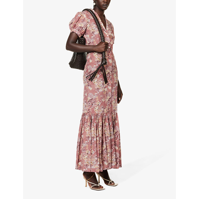 Shop Caroline Constas Womens Mauve Summer Floral Nancy Floral-print Silk Midi Dress
