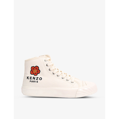 Shop Kenzo Women's Cream Comb Rose-embroidered Canvas High-top Trainers