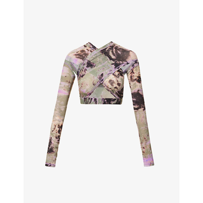 Shop Knwls Anti-cross Graphic-print Stretch-woven Top In Waxed Floral Lilac