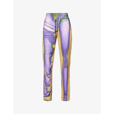 Shop Y/project X Jean Paul Gaultier Body Morph Graphic-print Cotton Jogging Bottoms In Purple  Yellow
