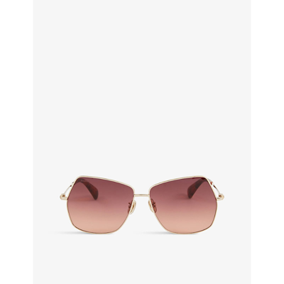 Shop Max Mara Mm0035 Jewel-embellished Metal Geometric-frame Sunglasses In Dark Red
