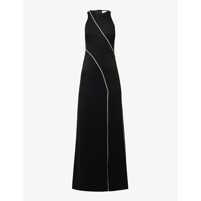 Shop Galvan Crystal Cord Split-hem Stretch-woven Maxi Dress In Black