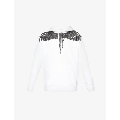 Shop Marcelo Burlon County Of Milan Icon Wings Graphic-print Cotton-jersey Hoody In White Black