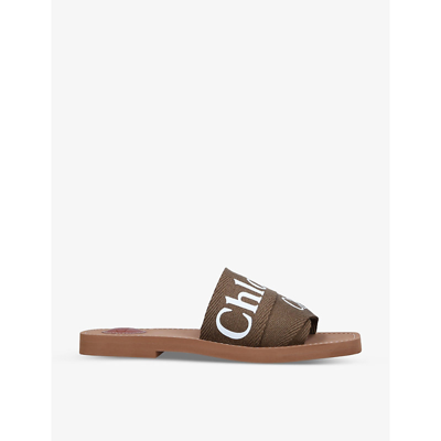 Shop Chloé Woody Logo-print Canvas Sandals In Brown