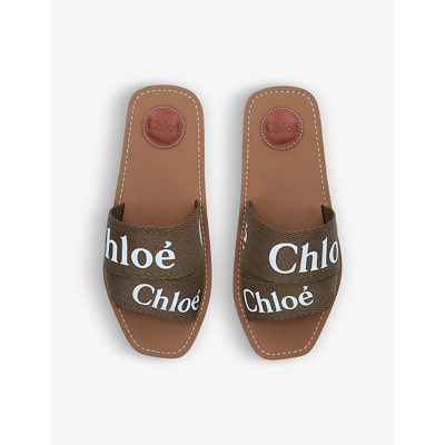 Shop Chloé Woody Logo-print Canvas Sandals In Brown