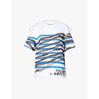 Shop Y/project X Jean Paul Gaultier Mariniere Striped Cotton T-shirt In White  Blue