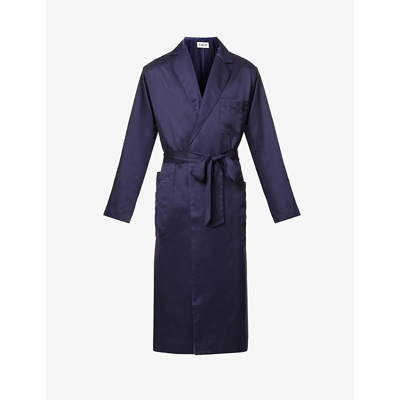 Shop Cdlp Contrast Notched-lapel Woven Robe In Navy