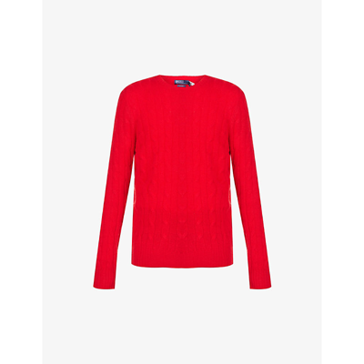 Shop Polo Ralph Lauren Mens Rl Red Cable-knit Relaxed-fit Cashmere Jumper