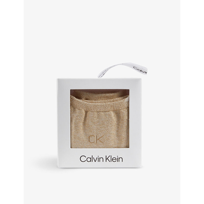 Calvin Klein Logo-embroidered Metallic Stretch-woven Socks Gift Box In  Beige | ModeSens