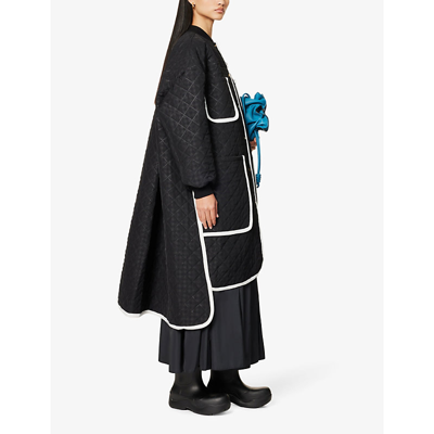 Shop Brøgger Brogger Women's Black Poppy Quilted Contrast-trim Shell Coat