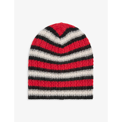 Shop Erl Mens Red Striped Knitted Beanie