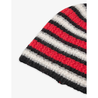 Shop Erl Mens Red Striped Knitted Beanie