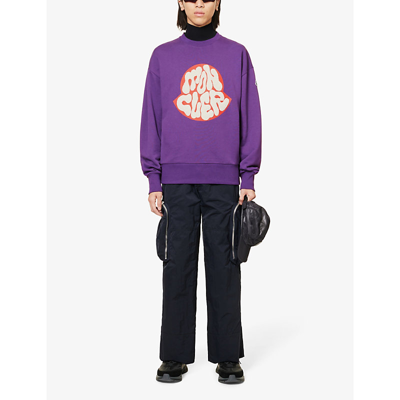Shop Moncler Men's Purple Brand-appliqué Relaxed-fit Cotton-jersey Sweatshirt