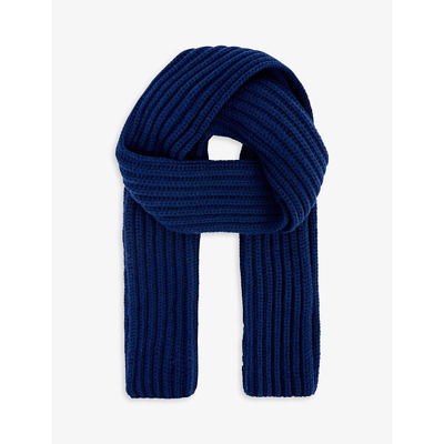 Shop Polo Ralph Lauren Women's Blue Bear-embroidered Ribbed Recycled-polyester Scarf
