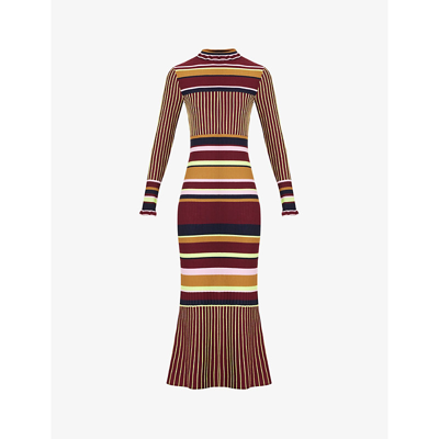Shop Brøgger Olivia Striped Stretch-knit Midi Dress In Fine Rib