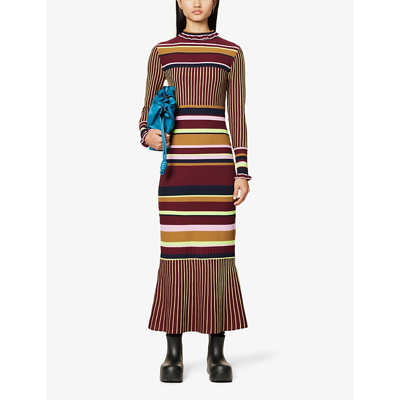 Shop Brøgger Olivia Striped Stretch-knit Midi Dress In Fine Rib