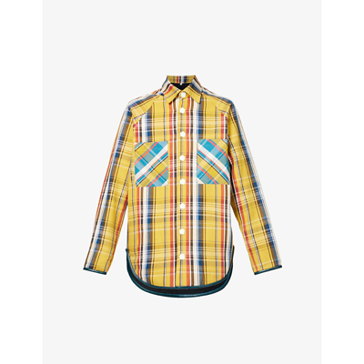 Shop Due Diligence Check-pattern Raglan-sleeve Oversized-fit Cotton Shirt In Yellow