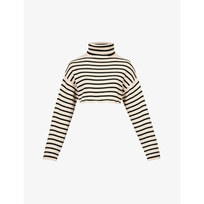 Shop The Frankie Shop Athina Striped Cropped Knitted Top In Beige Stripe