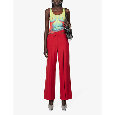 Shop Y/project X Jean Paul Gaultier Body Morph Graphic-print Stretch-woven Top In Yellow  Red  Blue