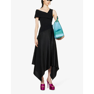 Shop Az Factory Asymmetric Pleated-hem Knitted Midi Dress In Black