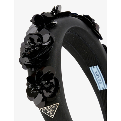 Prada Floral-embellished Recycled-polyamide Headband In Nero