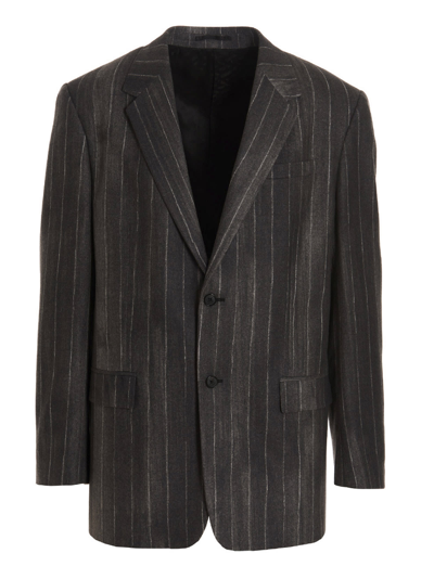 Shop Versace Croc Pinstripe Blazer Jacket In Gray
