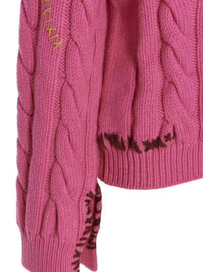 Shop Marni Contrast Embroidery Cardigan In Fuchsia