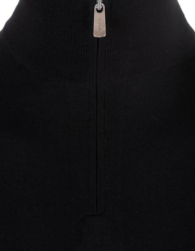 Shop Fedeli Man Black Virgin Wool Pullover With Half Zip In Nero