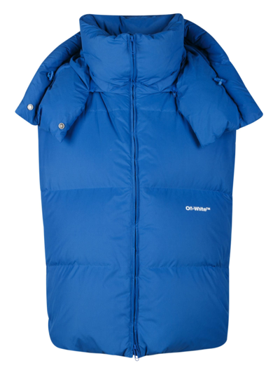 Off-white Blue Sleeveless Padded Jacket With Logo In 4501