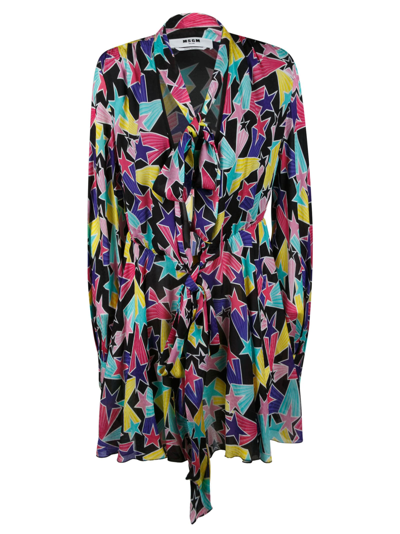 Shop Msgm All-over Star Print Bow Dress In 03