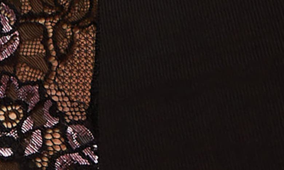 Hauty Floral & Lace Mesh Bra & Panties Set In Fuchsia-black