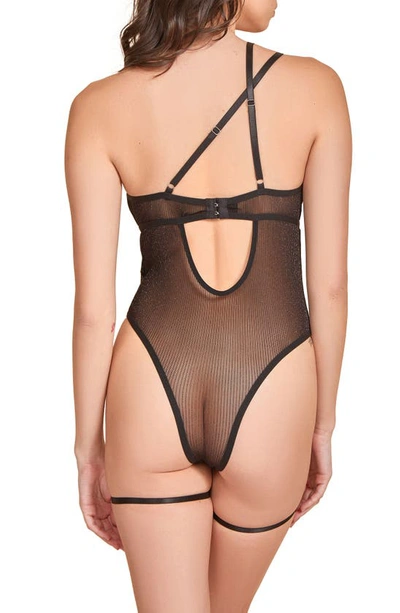 Shop Hauty Asymmetric Striped Teddy With Garters In Black