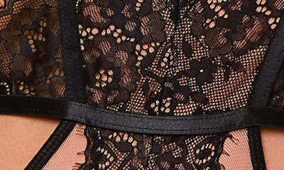 Hauty Stappy Lace & Mesh Teddy In Nude-black
