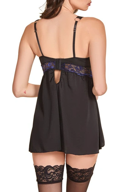 Hauty Lace Bodice Underwire Babydoll Chemise In Blue-black