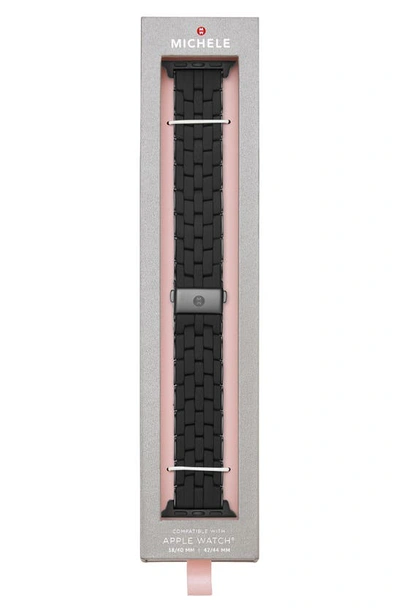 Michele Five-link Silicone-wrapped Bracelet Band For Apple Watch, Black In Black/black