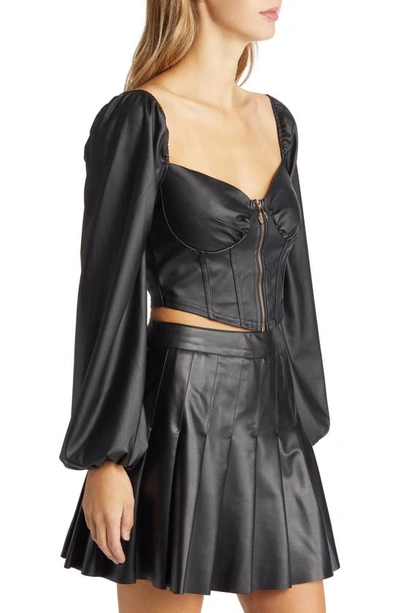 Shop Nikki Lund Janie Faux Leather Crop Top In Black