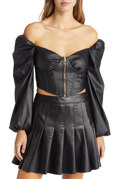 Shop Nikki Lund Janie Faux Leather Crop Top In Black