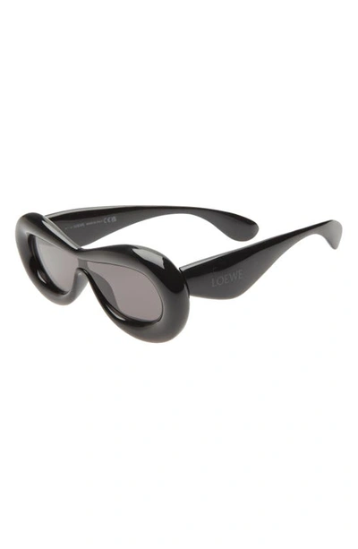 Shop Loewe Round Sunglasses In Shiny Black / Smoke